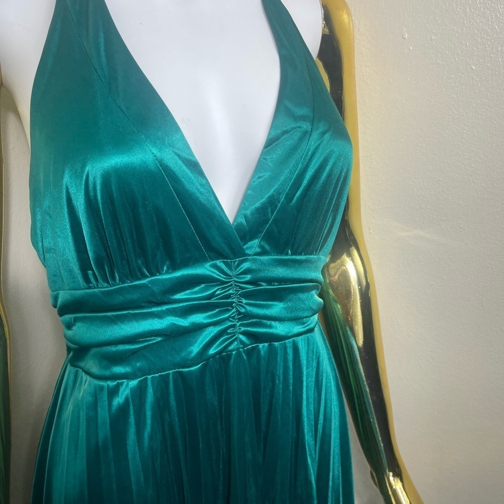 Candie's Teal green holiday dinner y2k Backless Halter midi Dress size M - Picture 4 of 5